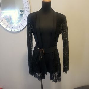 black lace cardigan with belt